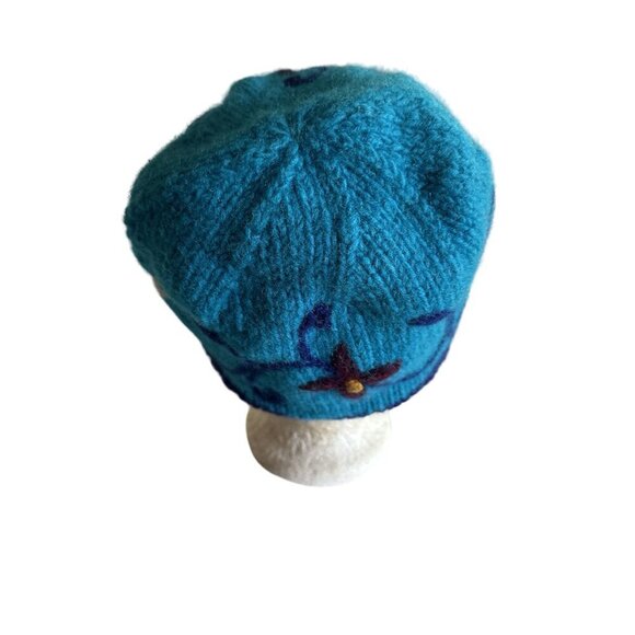 Handwoven Ganesh Himal 100% Wool Beanie Hat With Floral Embroidery Made In Nepal - Picture 2 of 6